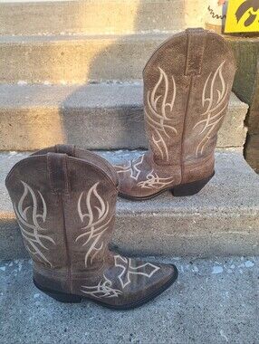 Justin Bent Rail cross western boots women’s leather embroidered cowboy boots 8